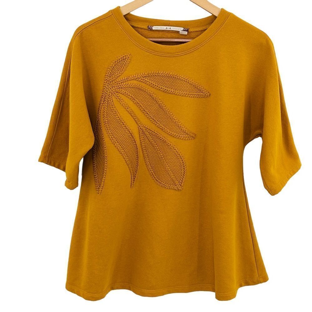 Chelsea and Violet mustard Yellow embroidered sweatshirt tunic top size small